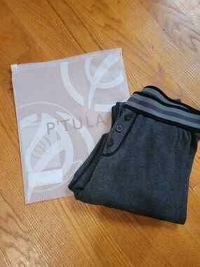 P'tula Women's Dark Gray Ribbed Lounge Pants with Striped Waistband
